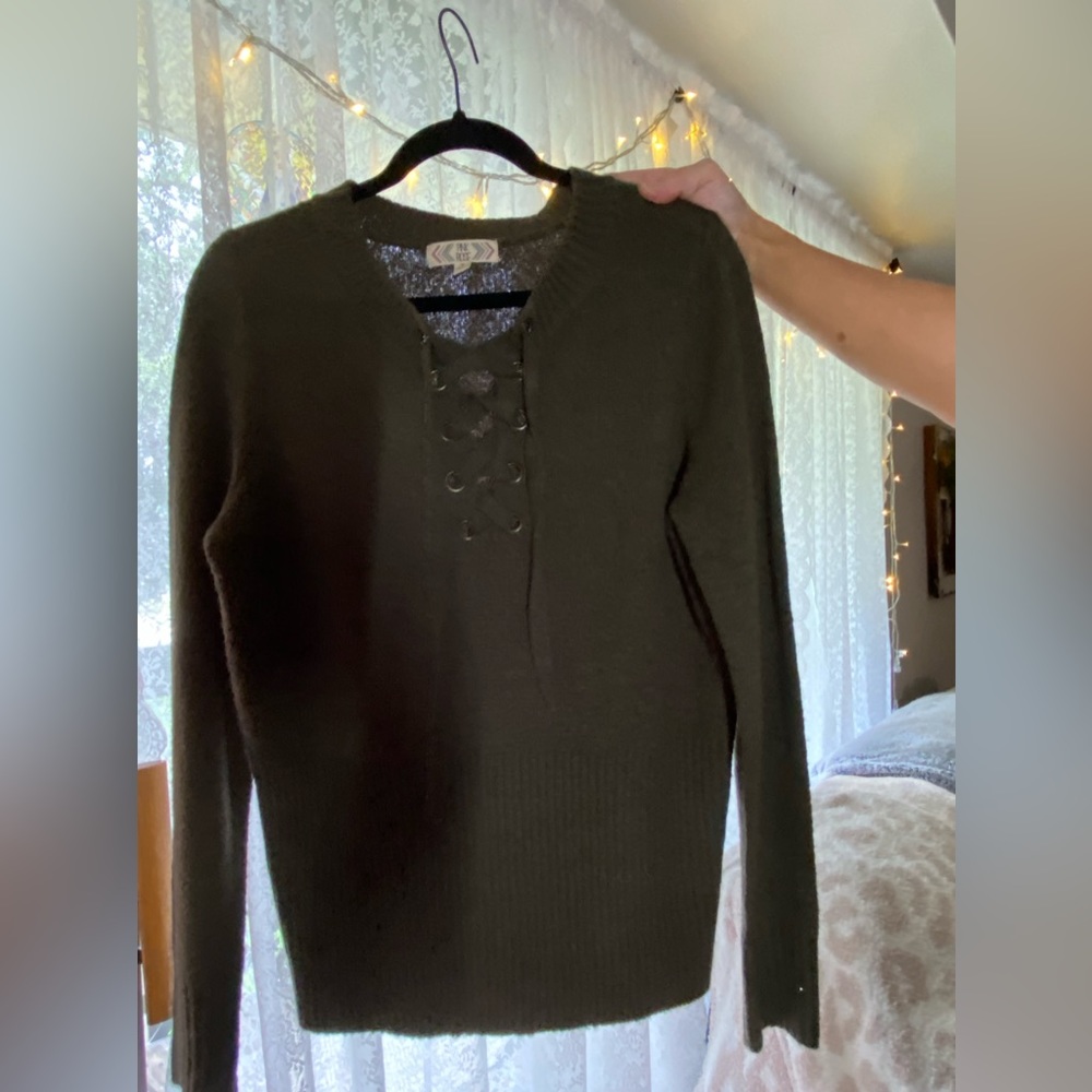 Green fuzzy Fall Sweater
